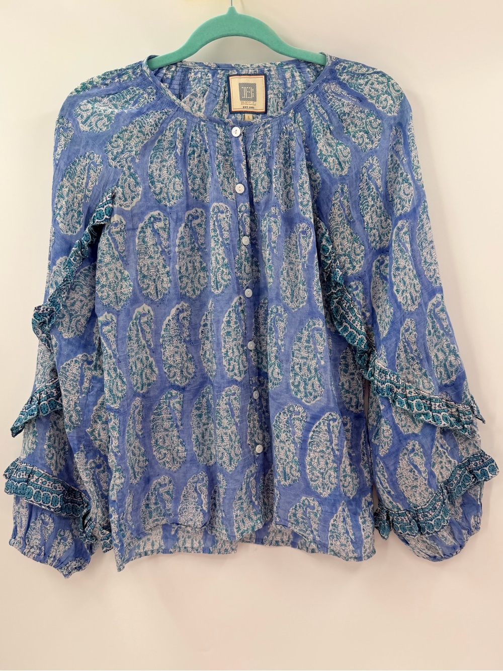Bell by Alicia Bell Cotton Silk Paisley Blouse Top Small
